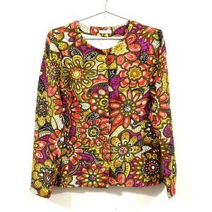 Laura Ashley VTG Sequin Blazer Sz 10 39" Bust Snap Closure Lined Bold Floral